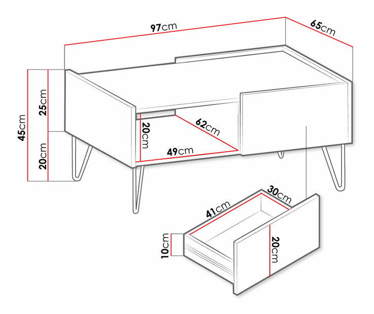 Konferenční stolek Amaryllis AL97 (černý grafit + černý královský mramor) *bazar