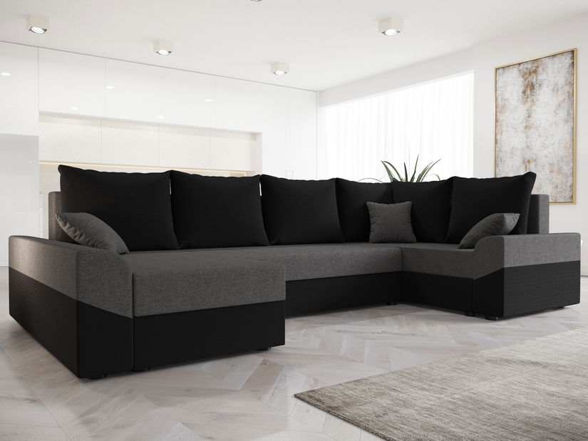 Rohová sedací souprava Dusk Long (černá + šedá) (P)