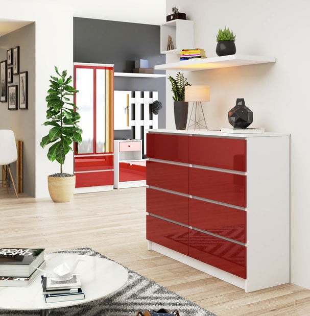 Komoda Kohen (červený vysoký lesk)