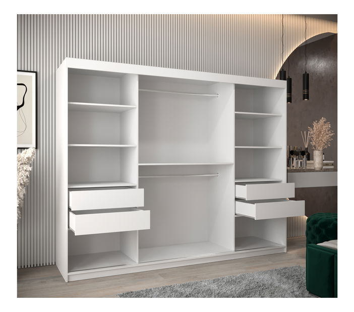 Šatní skříň 250 cm Toki 3 (Bílá matná + Bílá matná)