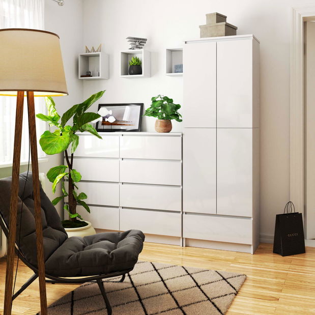 Policová skříň Renzo (bílá + lesk bílý)