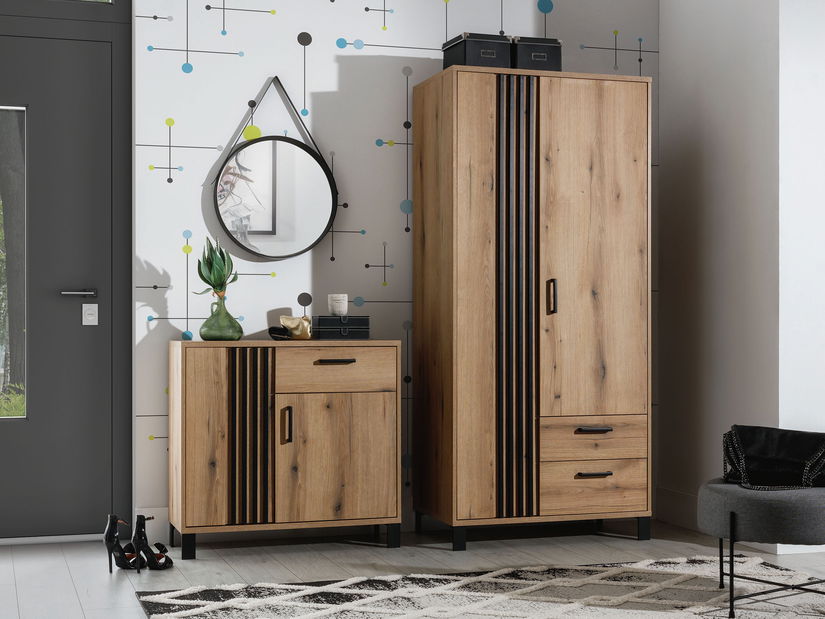 Policová skříň Neo NE7 (dub evoke + černá matná)