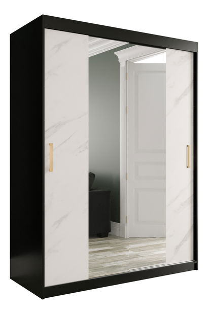 Šatní skříň 150 cm Marbelo T1 (matná černá + bílý mramor)
