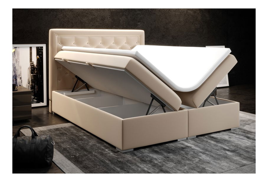 Boxspring postel 180 cm Gllamy (béžová) (s úložným prostorem)