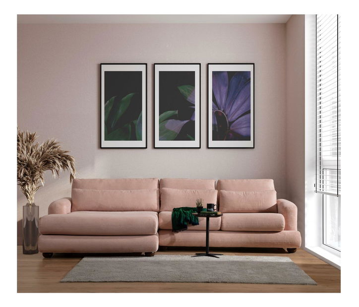 Rohová sedačka Riverolla (L) (růžová)