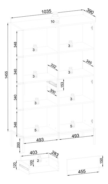 Vitrína Silvano WTSZ104 (černá + dub wotan) (s LED osvětlením)