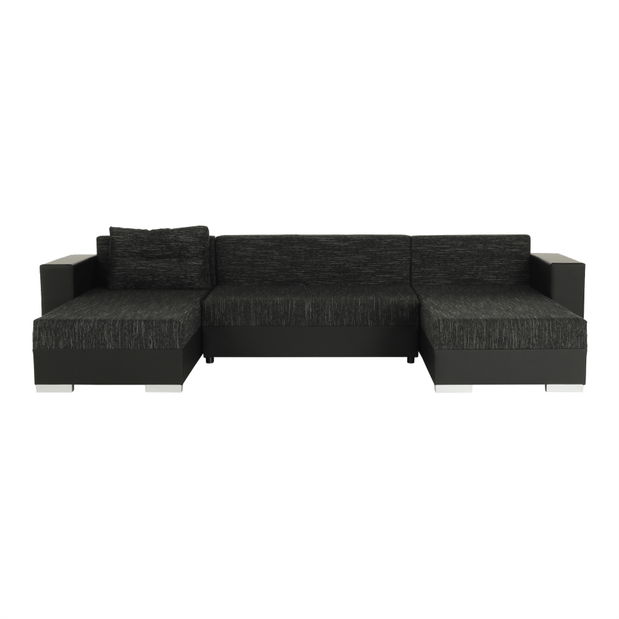 Rohová sedací souprava ve tvaru U Esa (černá + černý melír)