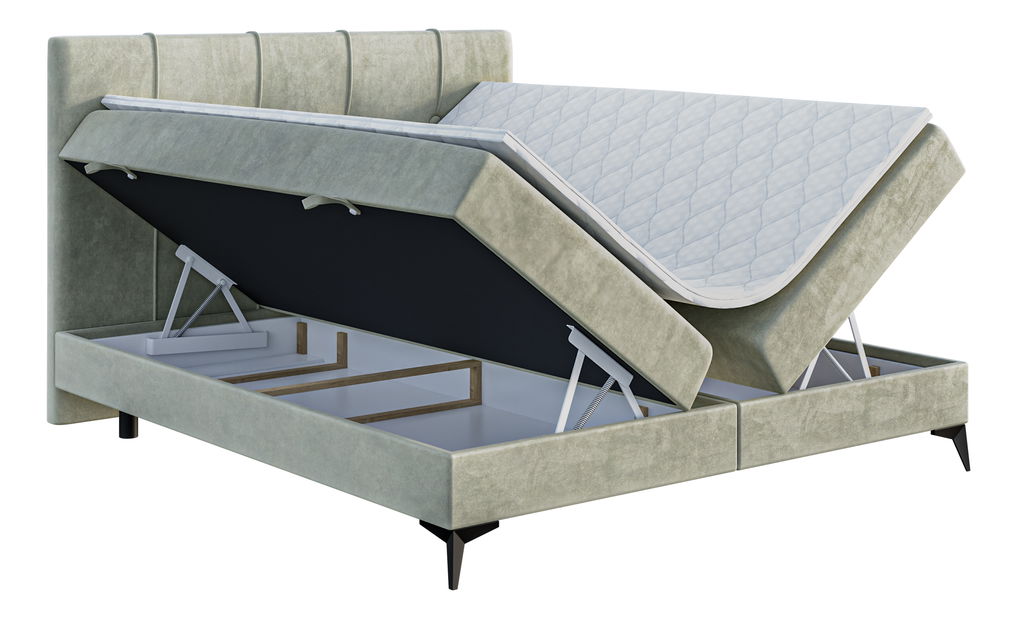 Boxspring postel 180 cm Roseann (světlobéžová) (s matrací a úl. prostorem)