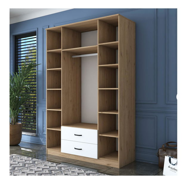 Šatní skříň Bafaretta 31 (se zrcadlem) (ořech + bílá)