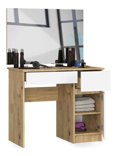 Toaletní stolek Parijat (dub artisan + bílá) (se zrcadlem) (P)