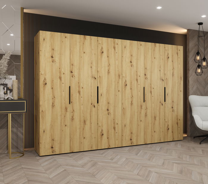 Šatní skříň 300 cm Mirabella 1 (dub artisan + černá)