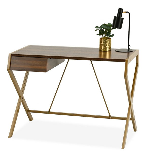 PC stolek Desiguo (ořech + zlatá)