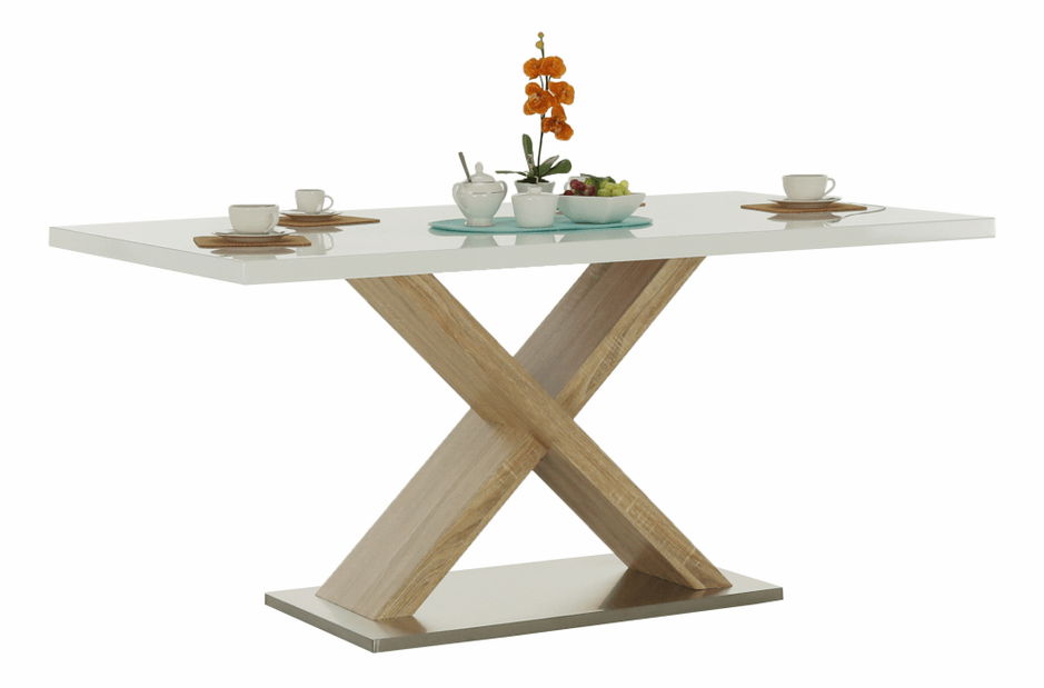 Jídelní stůl 160 cm Farni (bílá + dub sonoma)