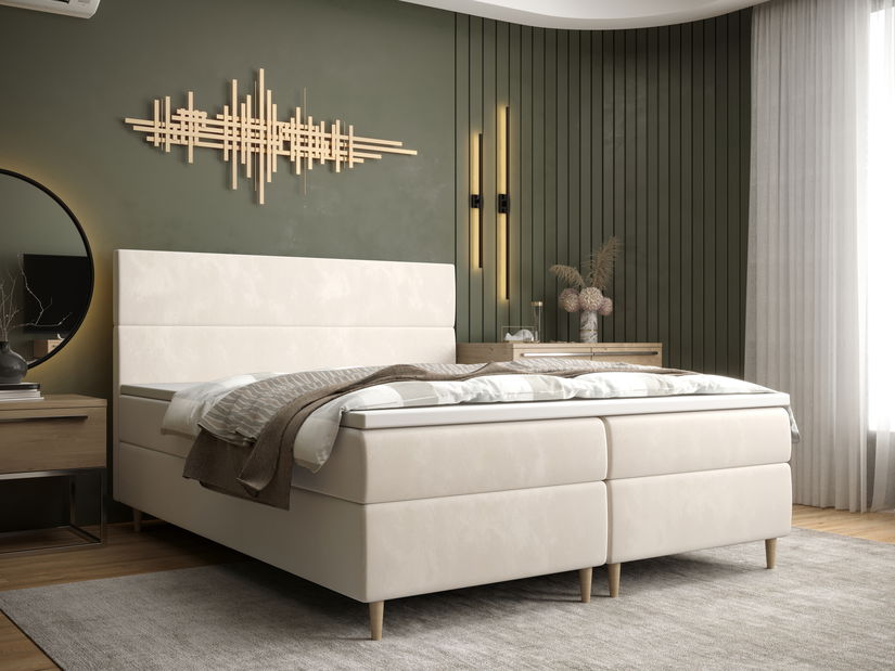 Manželská postel Boxspring 180 cm Flu Comfort (světlobéžová) (s matrací a úložným prostorem)