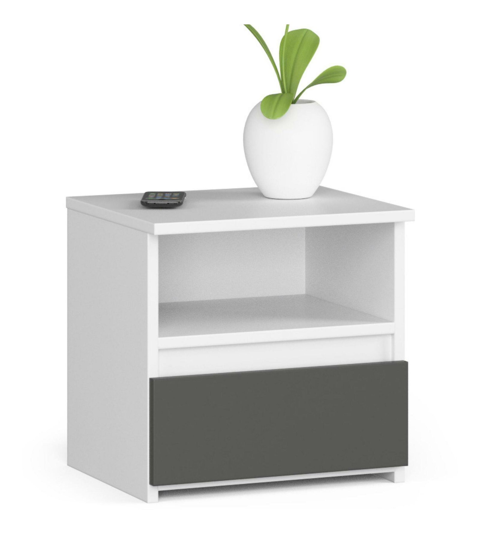 Noční stolek Crispian (bílá + šedý grafit)