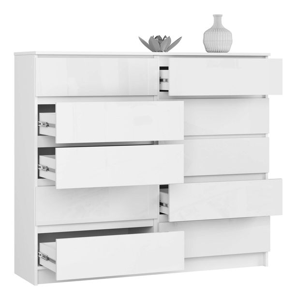 Komoda Keanu V (bílá + lesk bílý)