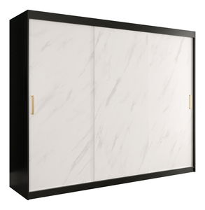 Šatní skříň 250 cm Marbelo T (matná černá + bílý mramor)