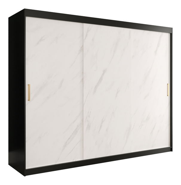 Šatní skříň 250 cm Marbelo T (matná černá + bílý mramor)