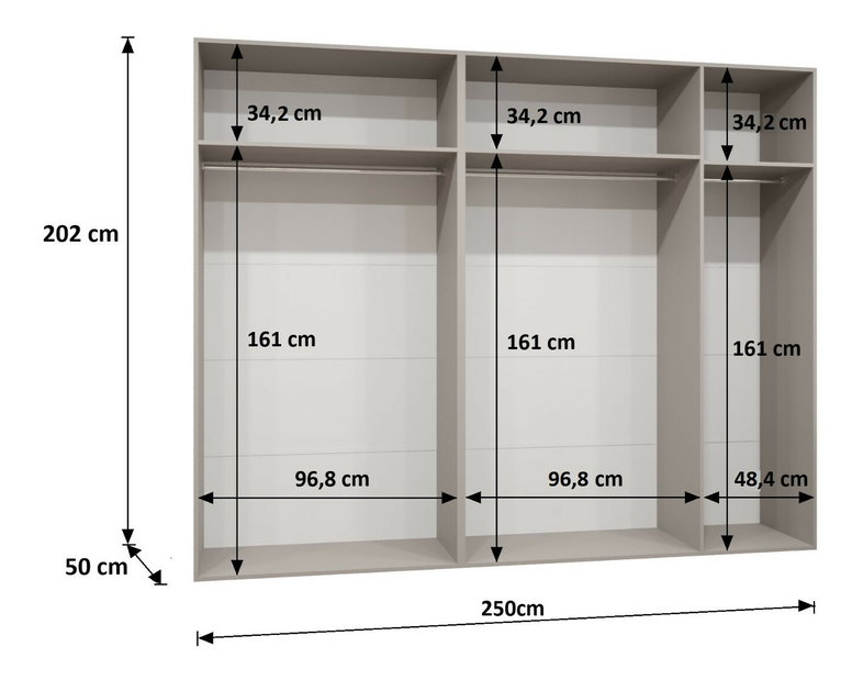 Šatní skříň 250 cm Mirabella 1 (dub artisan + kašmír)