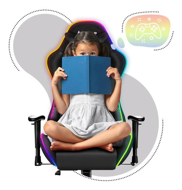 Dětská herní židle Rover 6 (černá + vícebarevná) (s LED osvětlením)