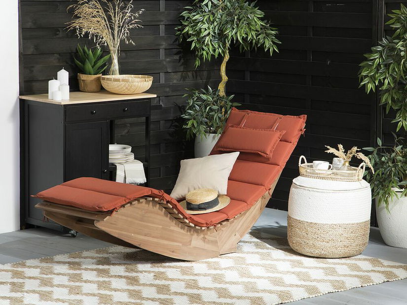 Zahradní lehátko Brest (světlé dřevo) (červený podsedák)