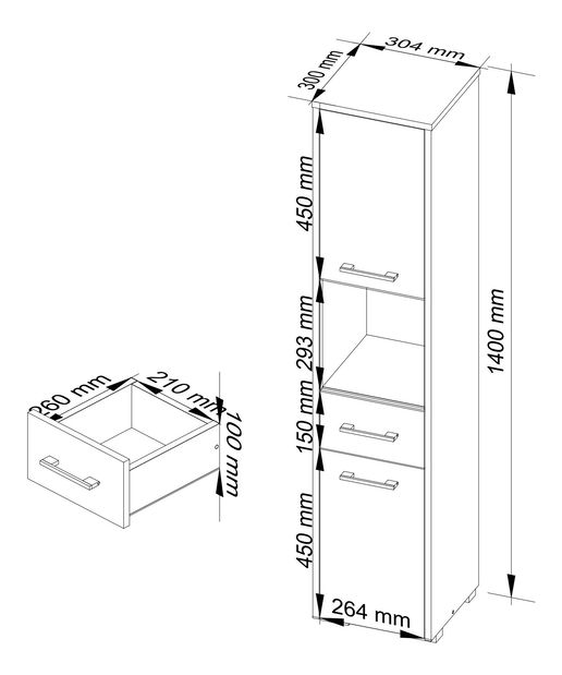 Koupelnová skříňka Fulgor 2D 1SZ 1W (bílá + lesk bílý)