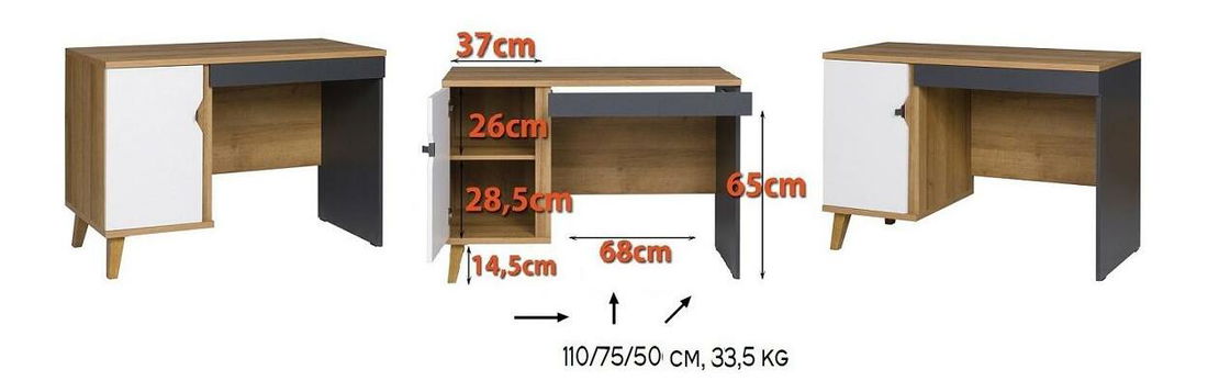 PC stolek Mimone PC (dub zlatý + bílá matná + grafit)