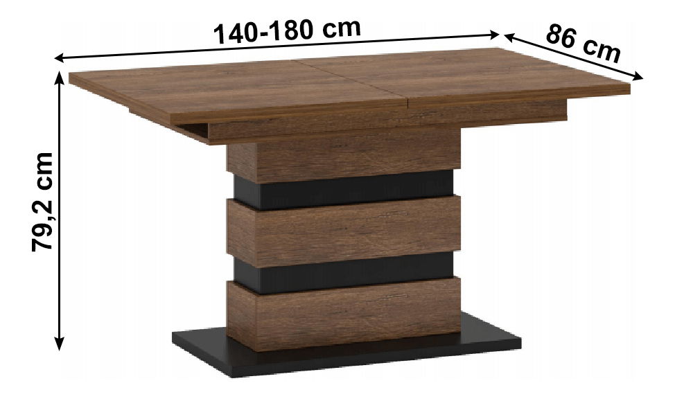 Jídelní stůl Diram S (dub bolzano + černá) (pro 6 až 8 osob)