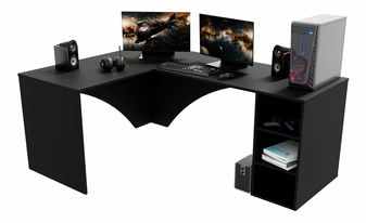 Rohový herní pc stůl Carbon (černá) (L) (bez osvětlení)