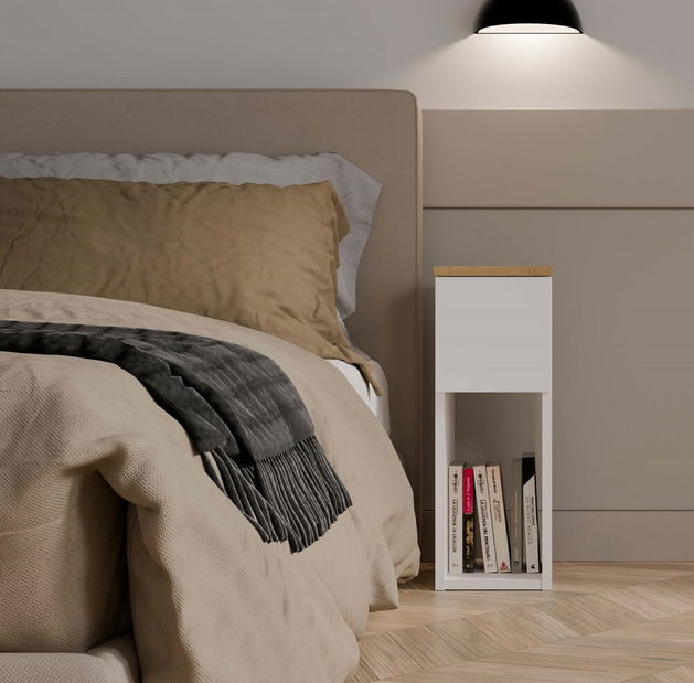 Noční stolek Gustaban 1 (bílá + dub artisan)