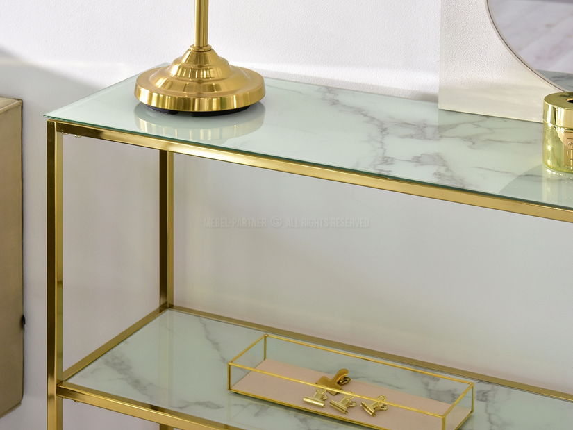 Konzolový stolek Bella Kons Bis (bílý mramor + zlatá)