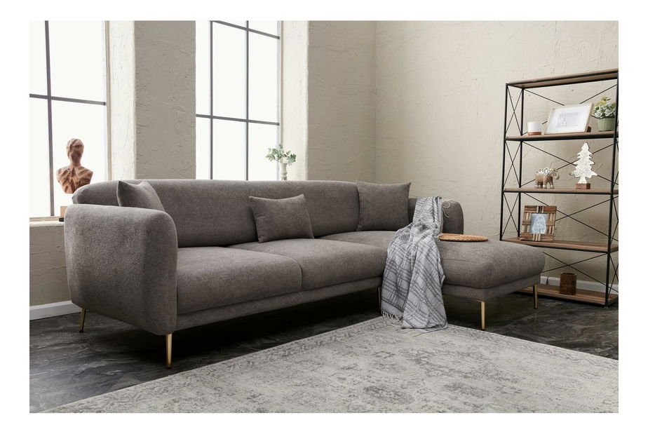 Rohová sedačka Simeon (P) (šedá + zlatá)
