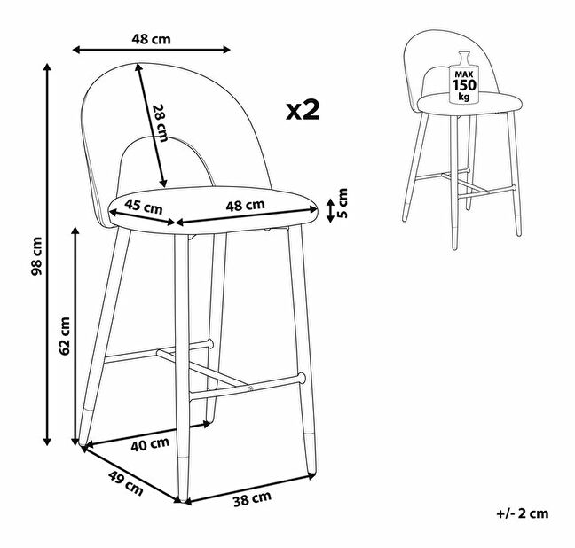 Set 2 ks barových židlí Fabian (černobílá)
