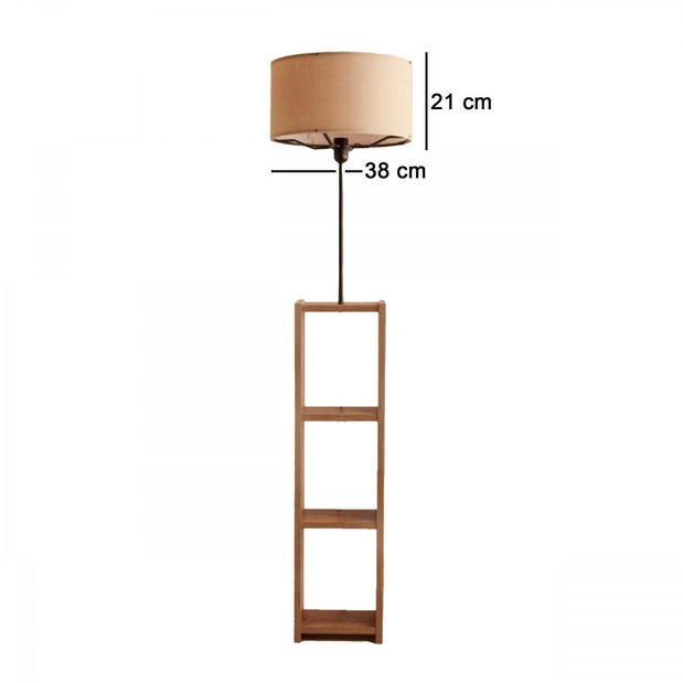 Stojanová lampa s policemi Astaresta 6 (béžová + dřevo)