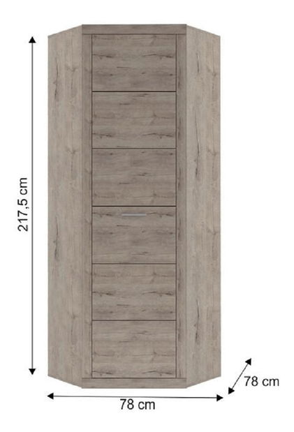 Rohová šatní skříň Oscroft 1D (dub san remo)