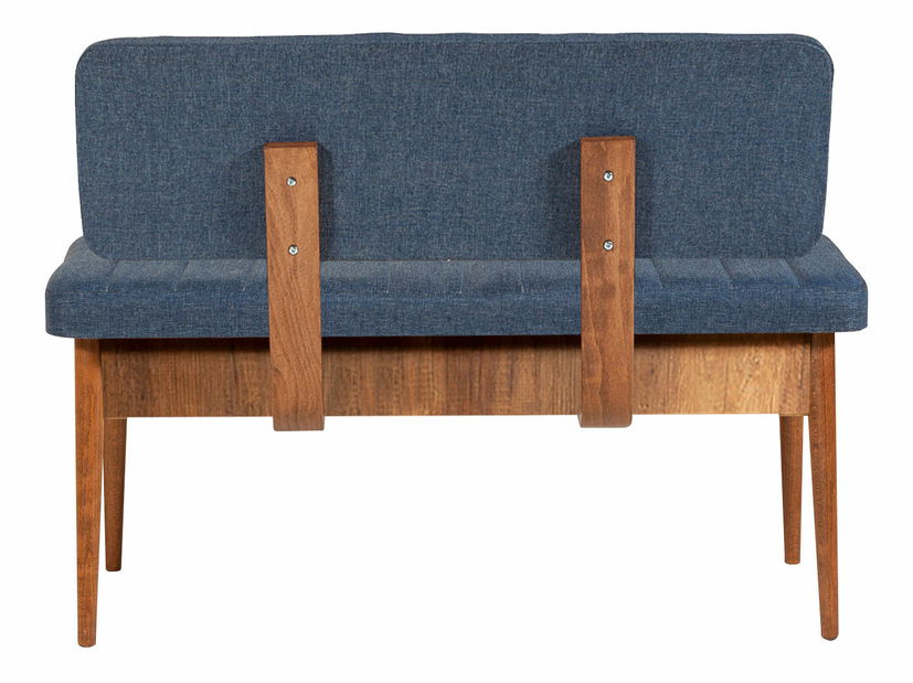 Rozkládací jídelní stůl se 2 židlemi a 2 lavicemi Vlasta (ořech + tmavě modrá)