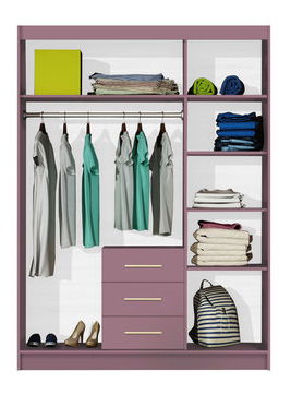 Šatní skříň s nástavbou Lenona II D3 (švestka + zlatá) (se zrcadlem)