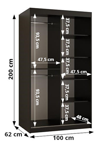 Šatní skříň Riven 1 100 (bílá matná + černá matná)