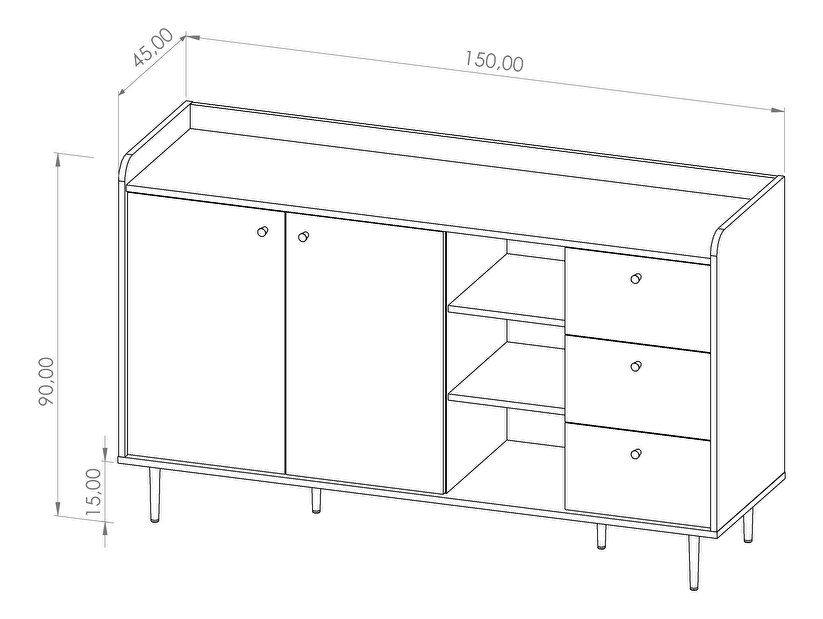 Komoda Vasecta K2D3SZ (dub brandy castello)