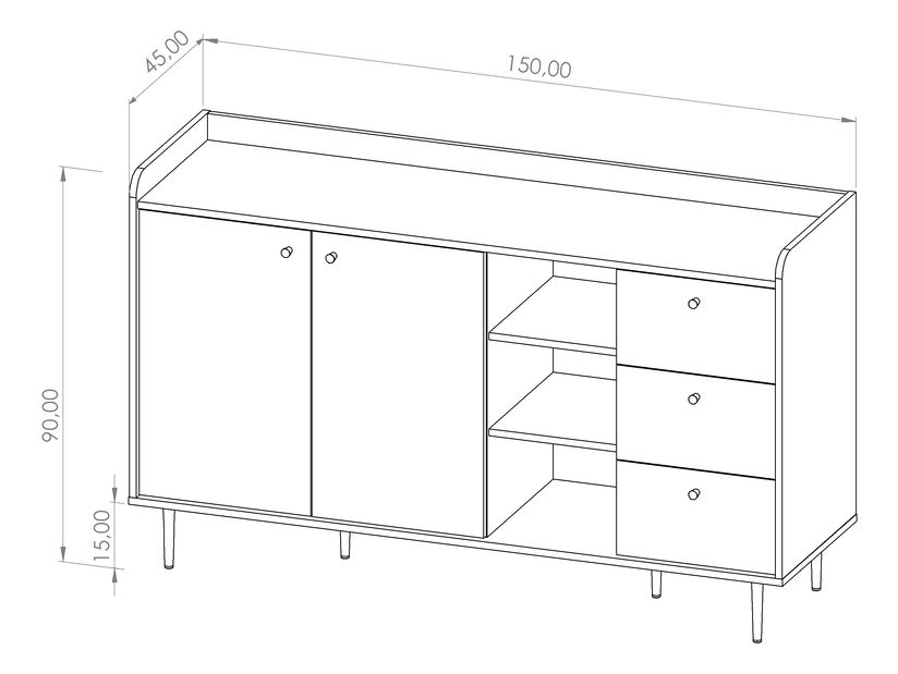 Komoda Vasecta K2D3SZ (dub brandy castello)