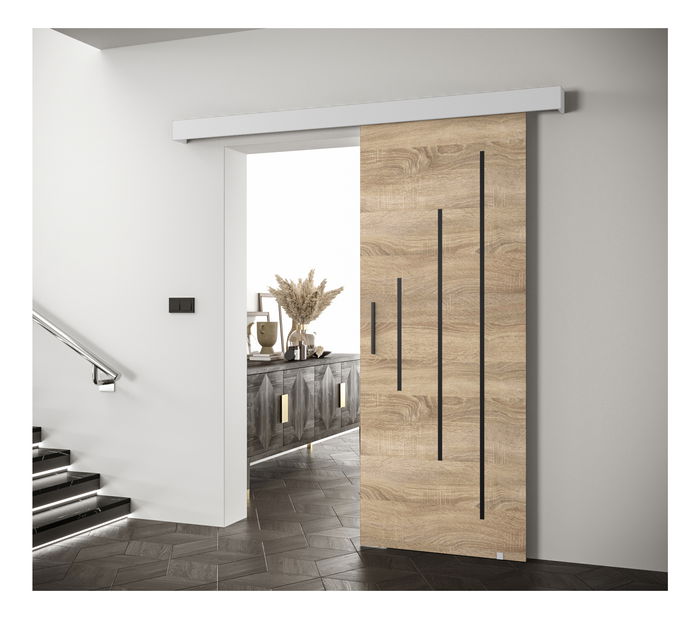 Posuvné dveře 90 cm Sharlene Y (dub sonoma + bílá matná + černá)