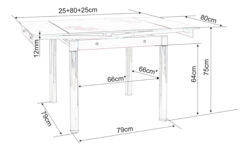 Rozkládací jídelní stůl 80-131 cm Gerardo (bílá + chromová) (pro 4 až 6 osob)