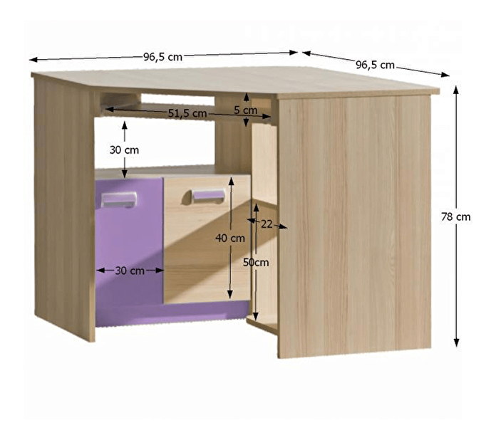 Rohový PC stolek Echo L11 fialová