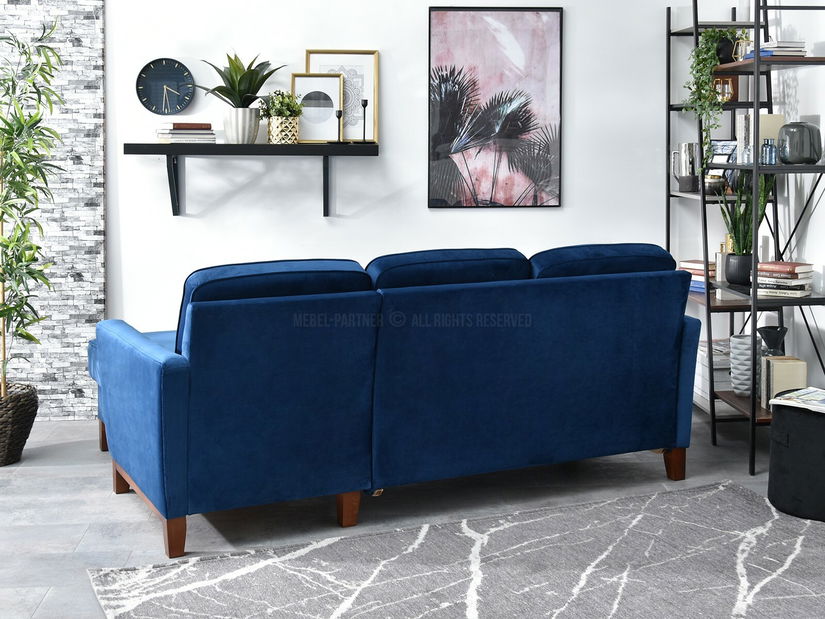 Rohová sedačka Biblioteca (tmavě modrá + ořech)