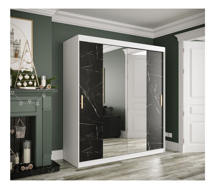 Šatní skříň 180 cm Marbelo T1 (matná bílá + černý mramor)