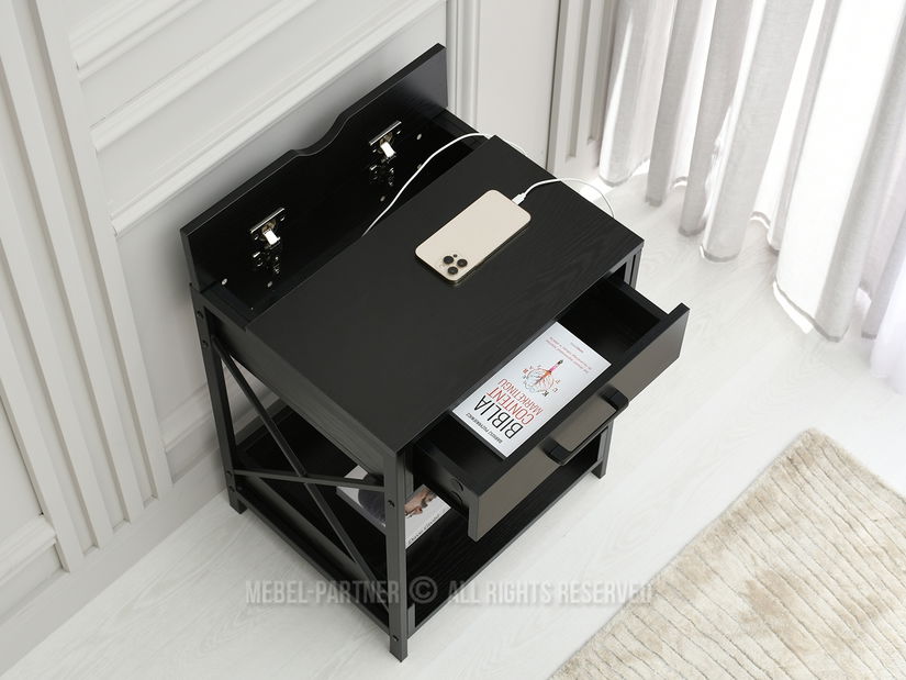 Noční stolek Torry (černé dřevo + černá)