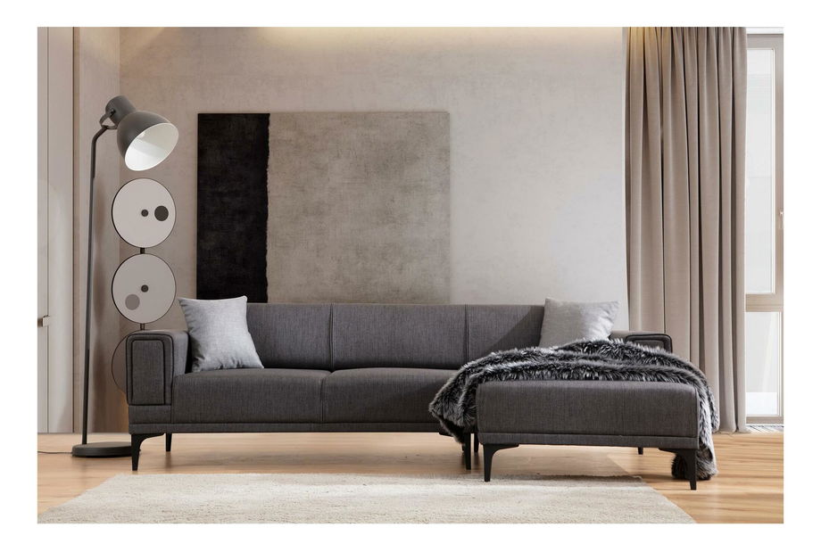 Rohová sedačka Horazotta (P) (tmavě šedá + černá)