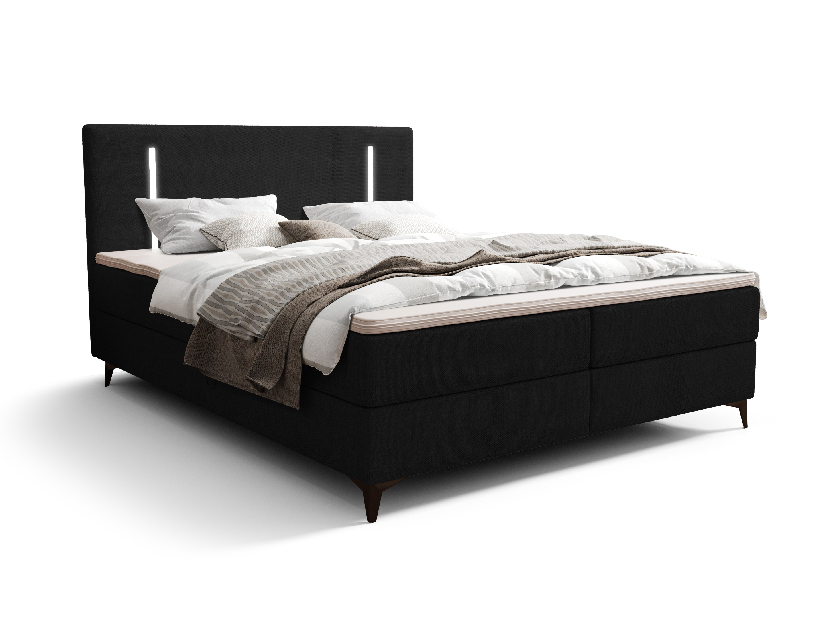 Manželská postel 200 cm Ortega Comfort (černá) (s roštem a matrací, s úl. prostorem) (s LED osvětlením)