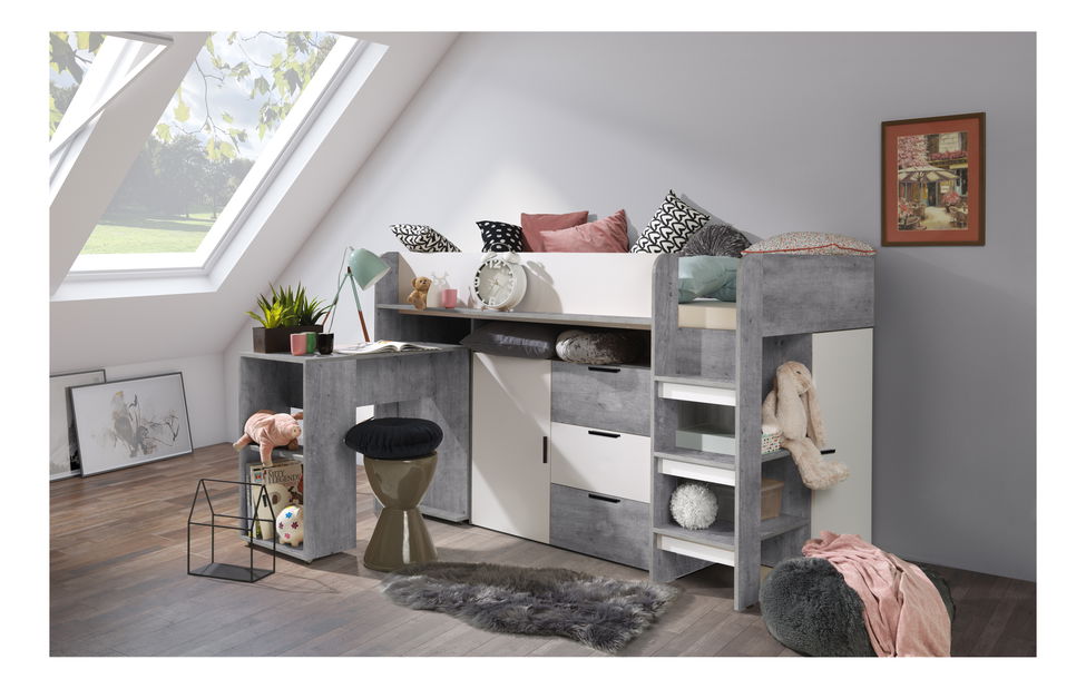 Dětská kombinovaná postel 90 cm Kesa 1 (beton + matná bílá)