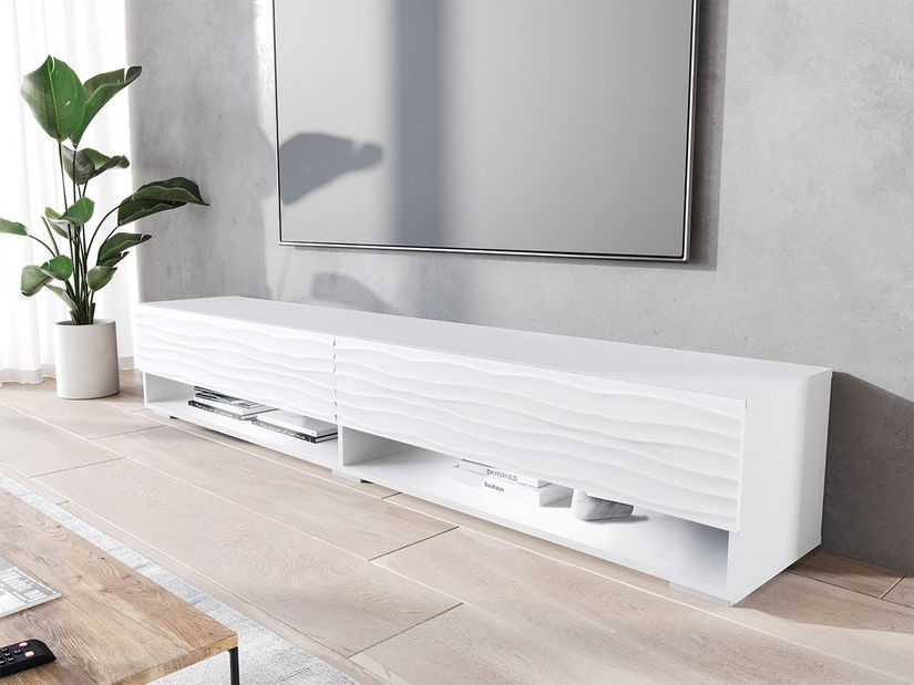 Závěsná TV skříňka Adenuk 140 MDF (bílá + bílá vlna) (s LED RGB osvětlením)